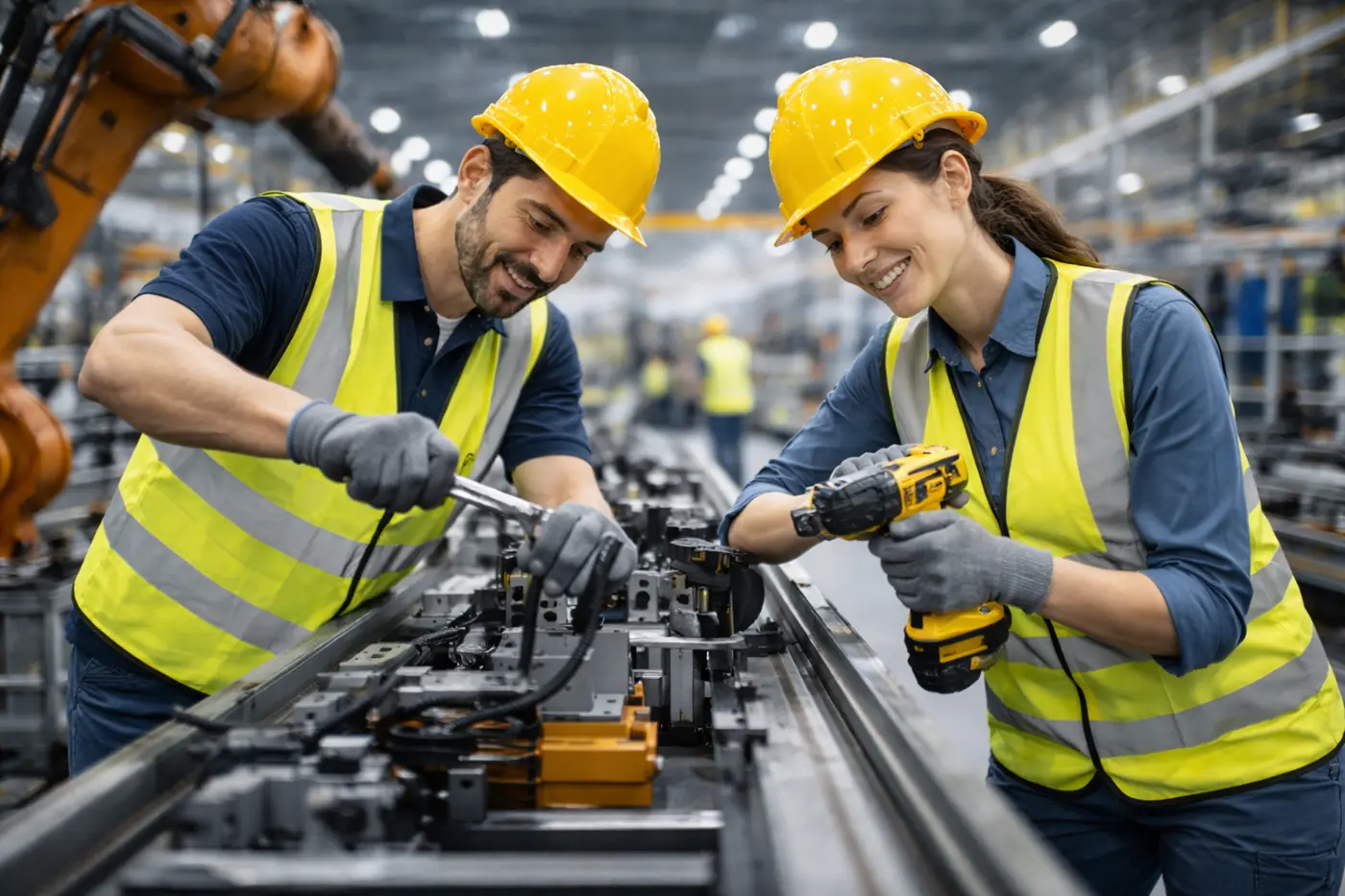 Industriehelfer bei Montagearbeit in einer Fabrik. Unterstützung bei Fertigung, Montage und produktionsnahen Abläufen.