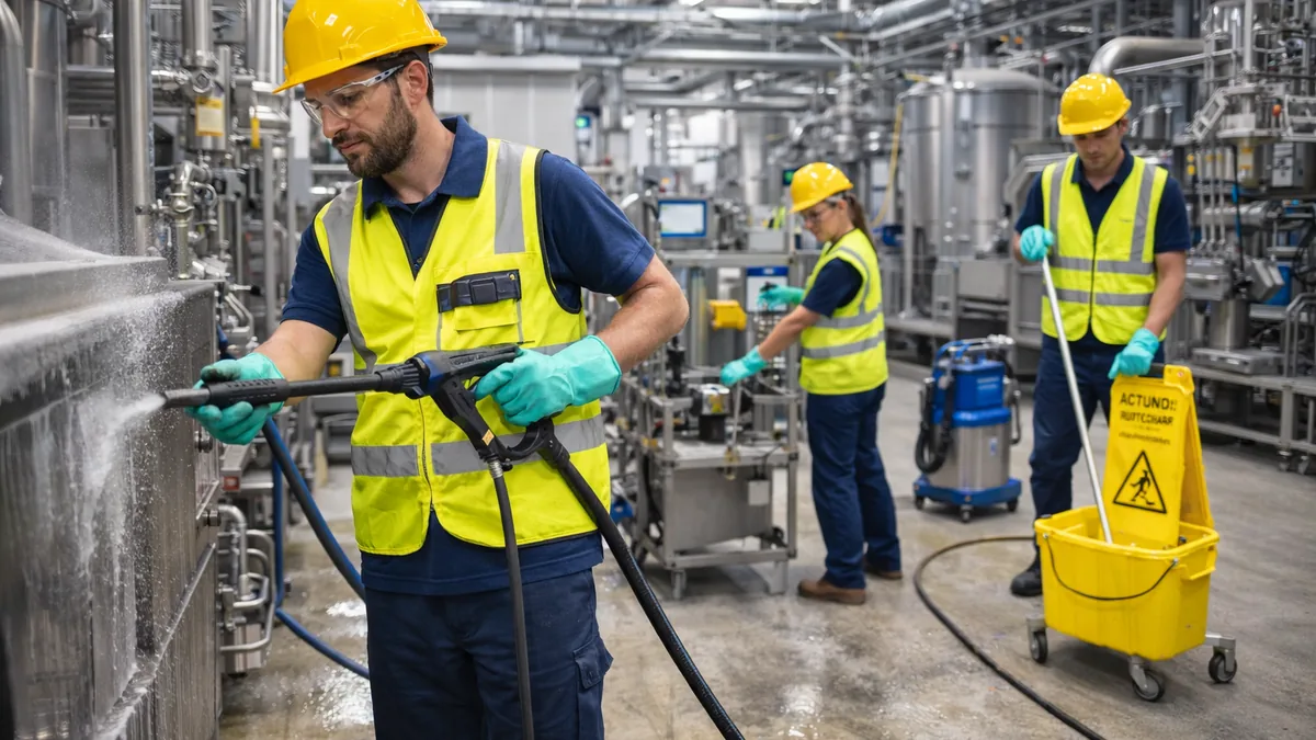 Industriehelfer an einer Industrieanlage in einem technischen Betriebsbereich