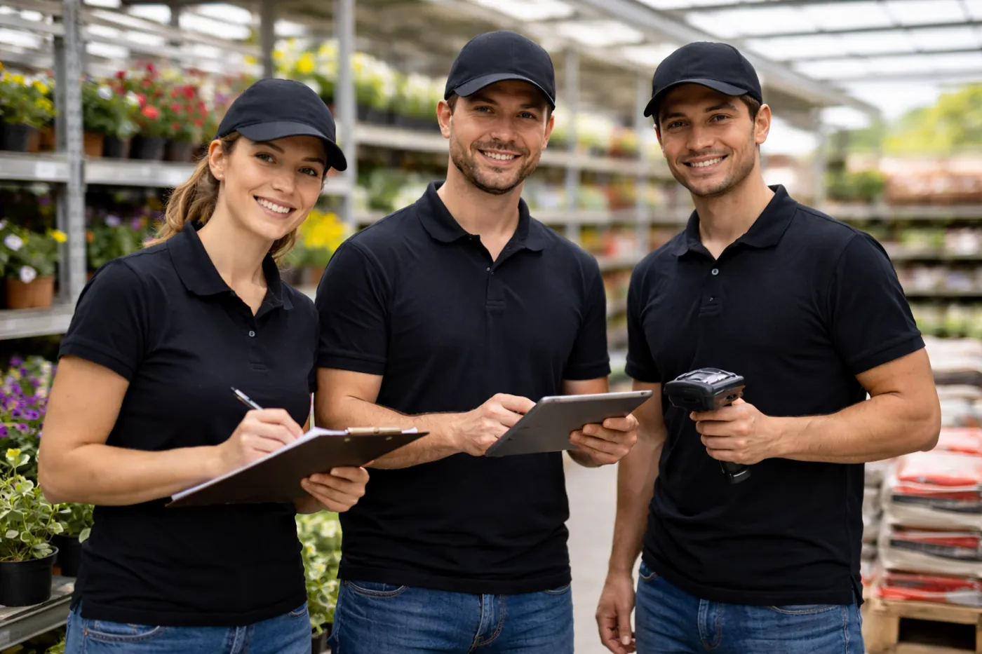Inventurhelfer Lagerinventur bei der Arbeit in einem Lager mit Regalsystemen, Artikelerfassung und strukturierter Zählung.