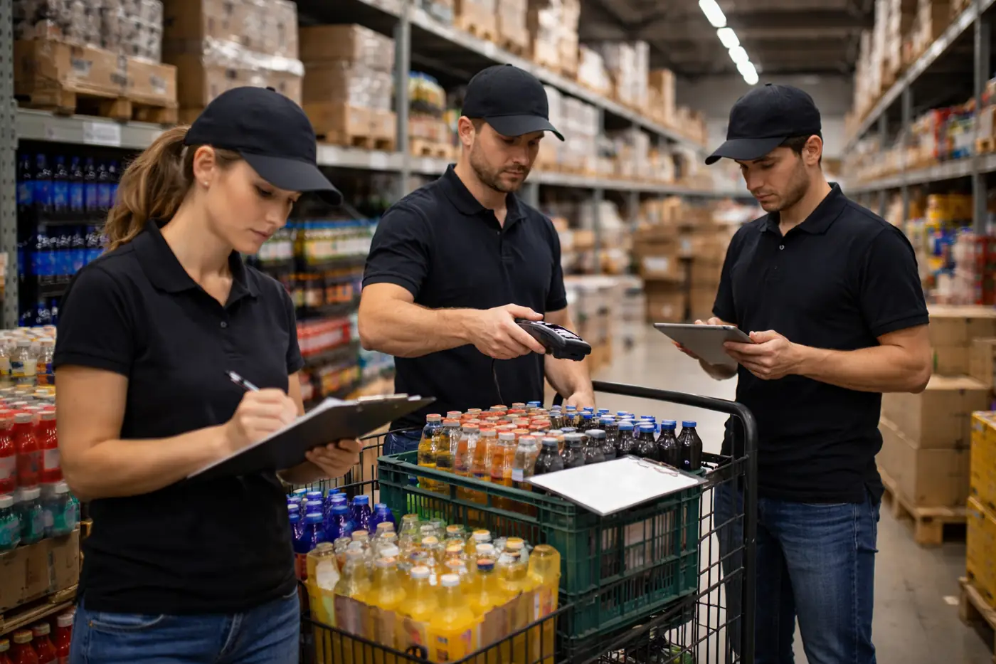 Inventurhelfer Lagerinventur vor einem Logistikstandort für präzise Bestandsaufnahmen, Zählprozesse und strukturierte Lagerabläufe.