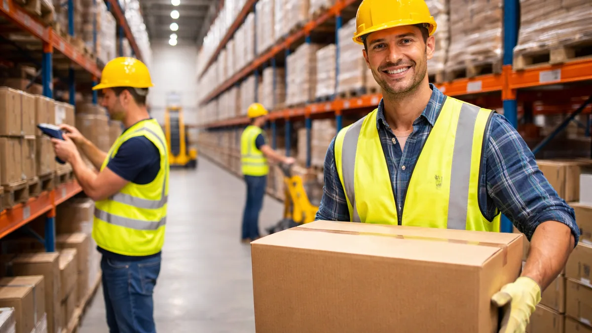 Lagerhelfer im Hochregallager bei Kommissionierung und Lagerprozessen