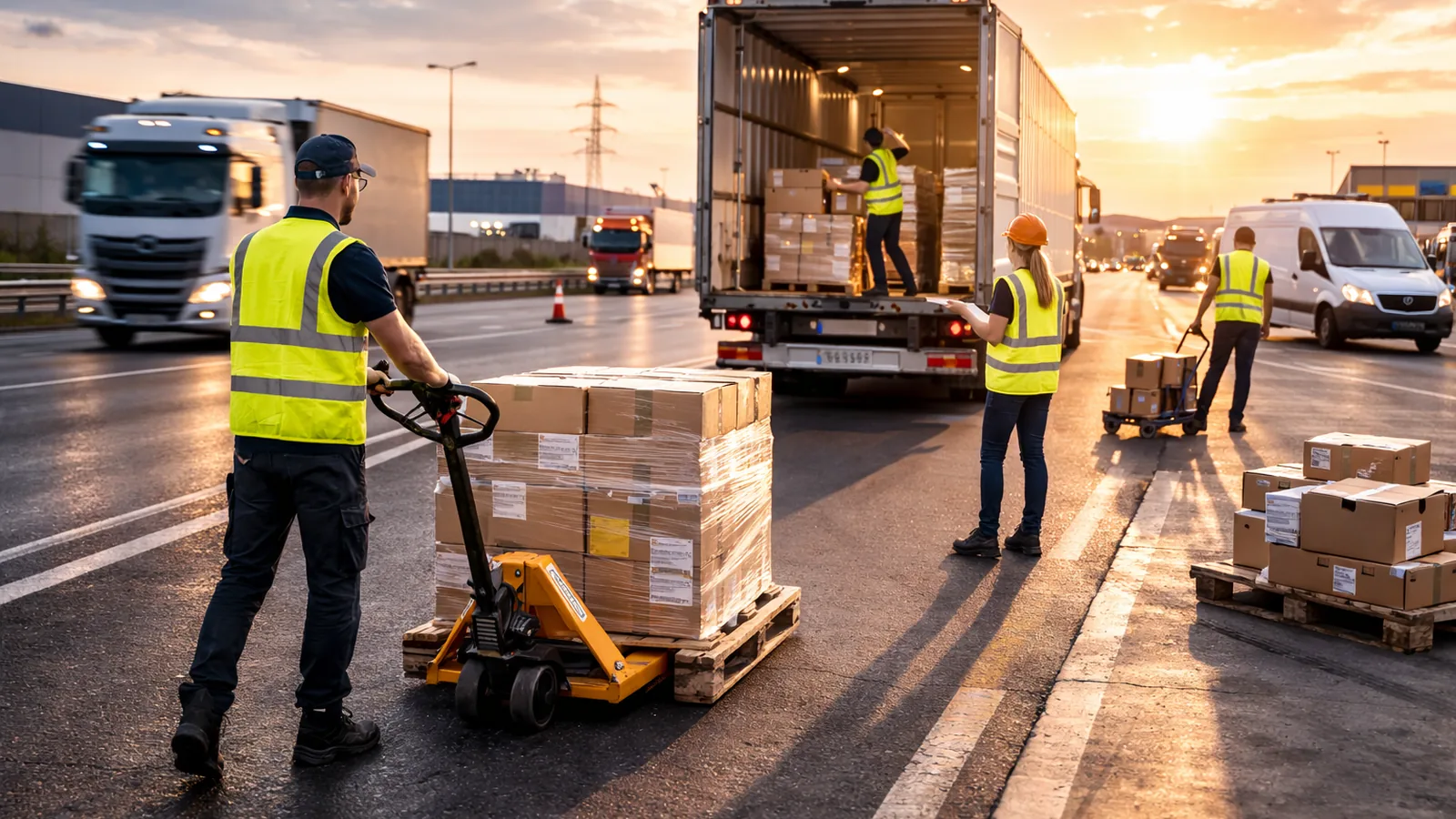 Logistikhelfer bei der Verladung in der Straßenlogistik. Strukturierte Abläufe und koordinierte Unterstützung bundesweit.