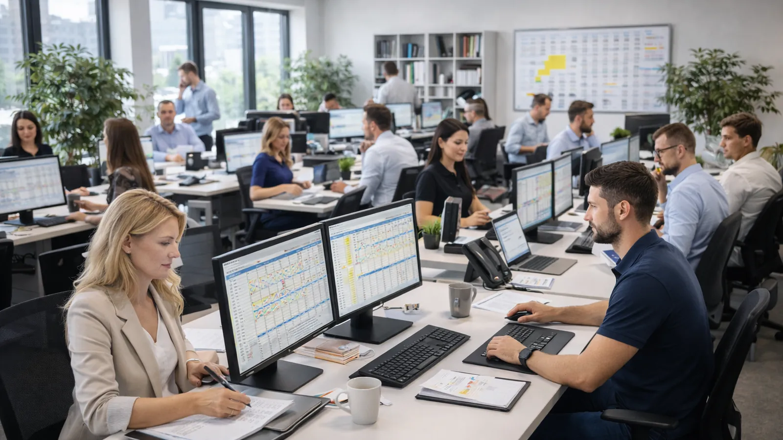 Teamkoordination im Büro von Personal-Finden24. Strukturierte Abstimmung und Organisation für bundesweite Personaleinsätze.