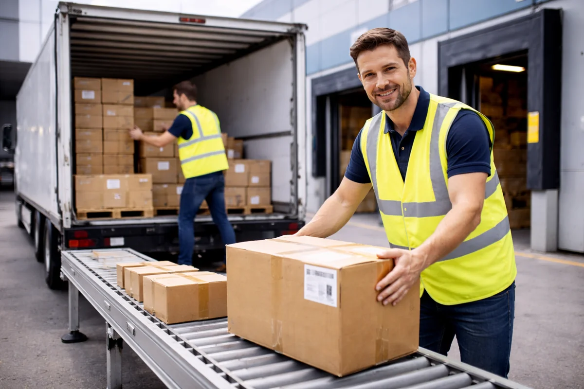 Lkw Beladung im Warenausgang mit logistischer Versandabwicklung und vorbereiteten Sendungen.